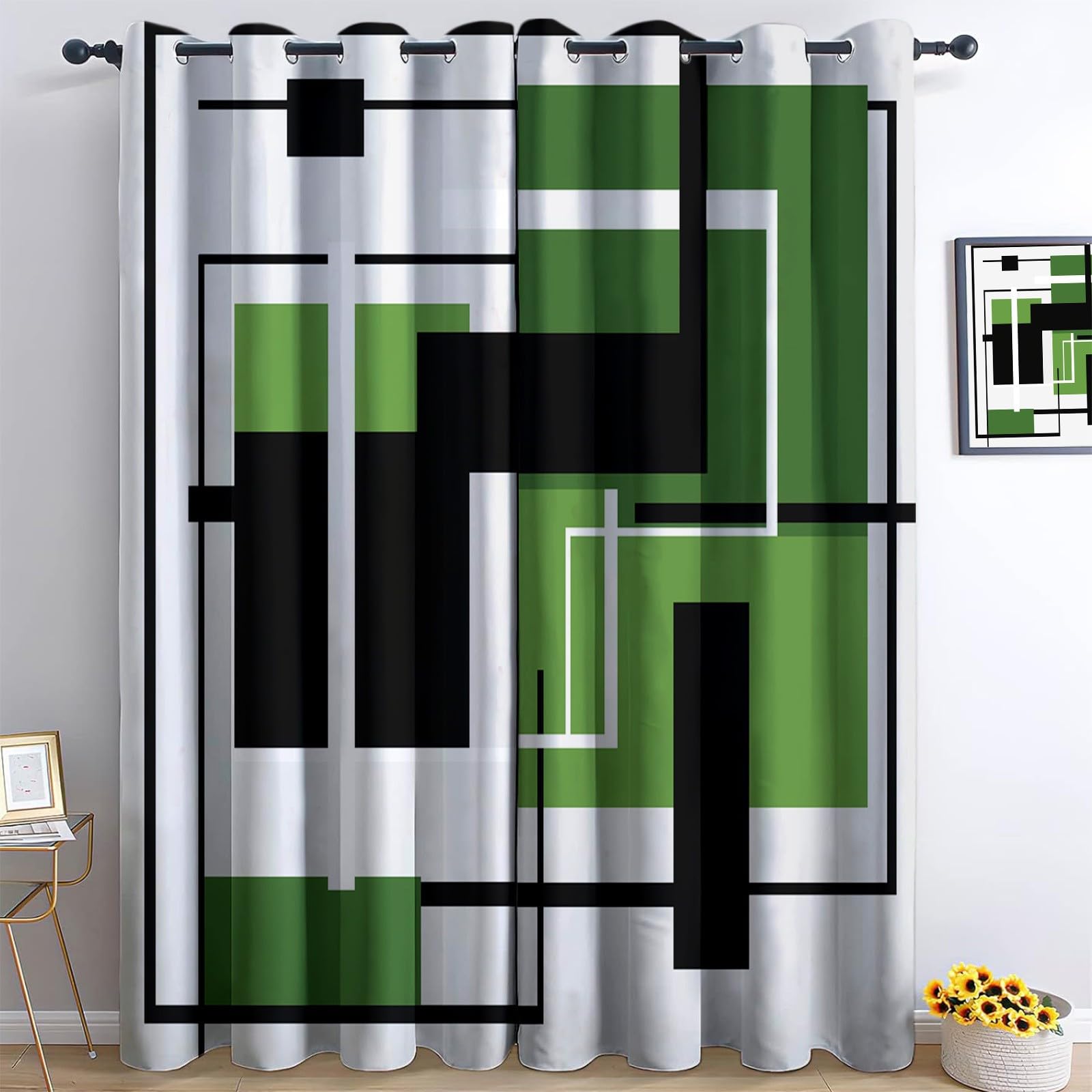 Rideau à œillets isolant froid et chaleur avec motif géométrique simple