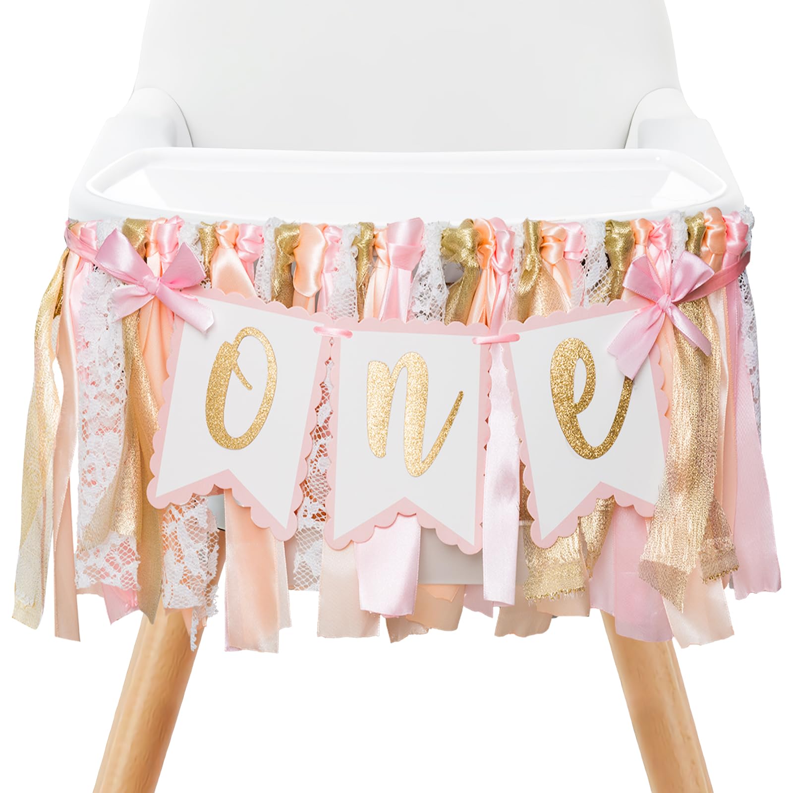 Bannière rose de chaise haute pour fêter un 1er anniversaire