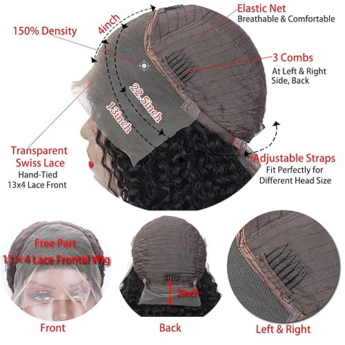 Miniatura 3 de SWEETGIRL Pelucas de cabello humano rizado con encaje frontal de 13 x 4 pulgadas para mujeres negras predepiladas mojadas y onduladas pelucas de