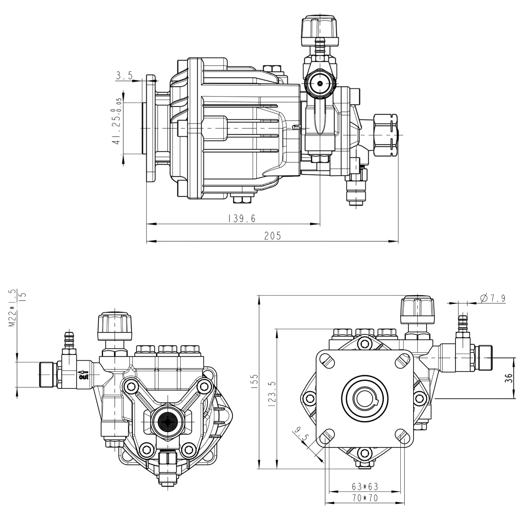 Axial Hochdruckreiniger Pumpe 2700 psi 6,5 PS 3/4 Zoll Schaft für Cat General AR