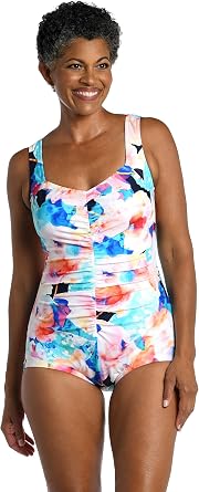 Maxine of Hollywood Womens Shirred Front Girl Leg One Piece Swimsuit