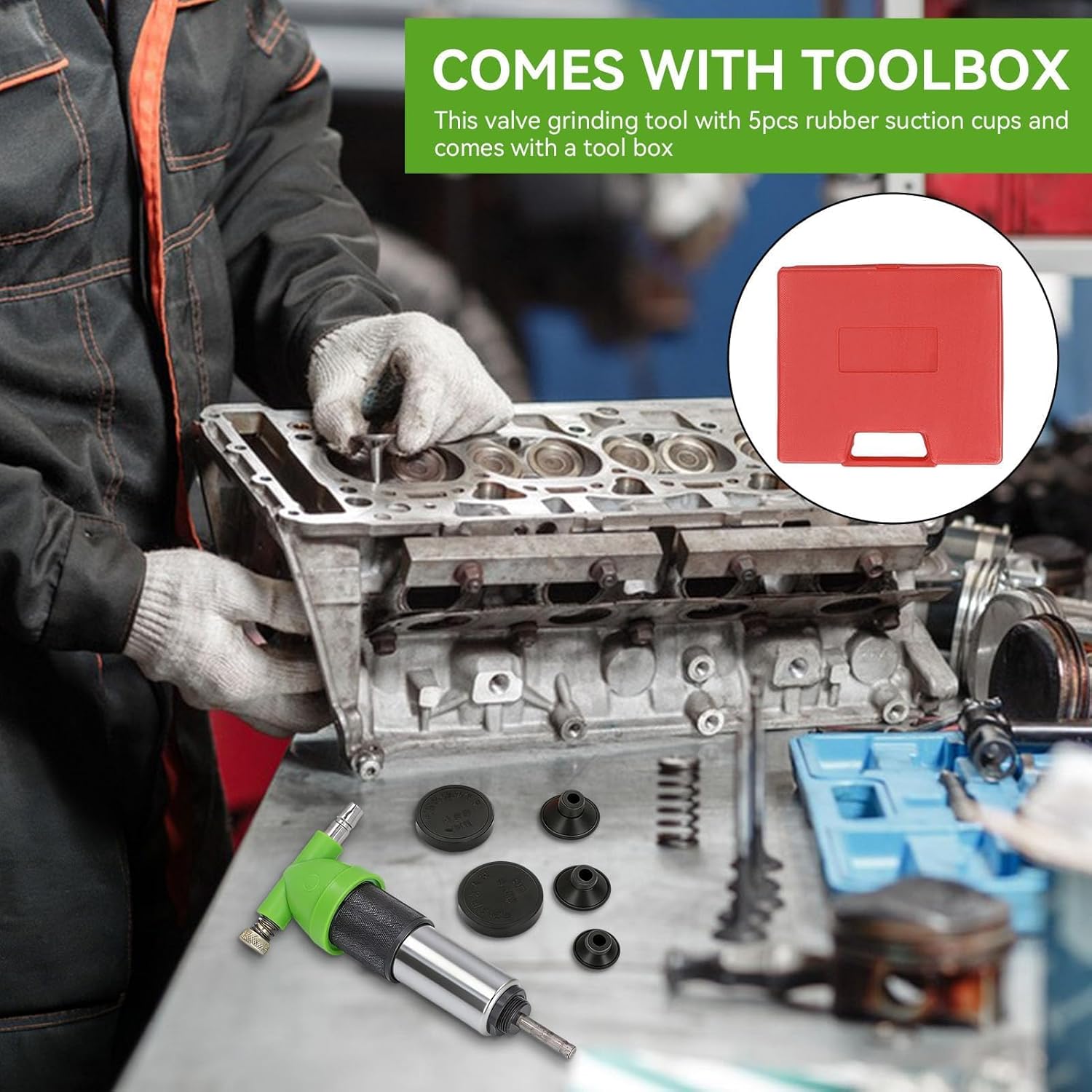 Universal Valve Grinding Tool, Air Engine Valve Grinder Pneumatic Engine Valve Lapping Grinding Tool Kit for Automobile Repairing