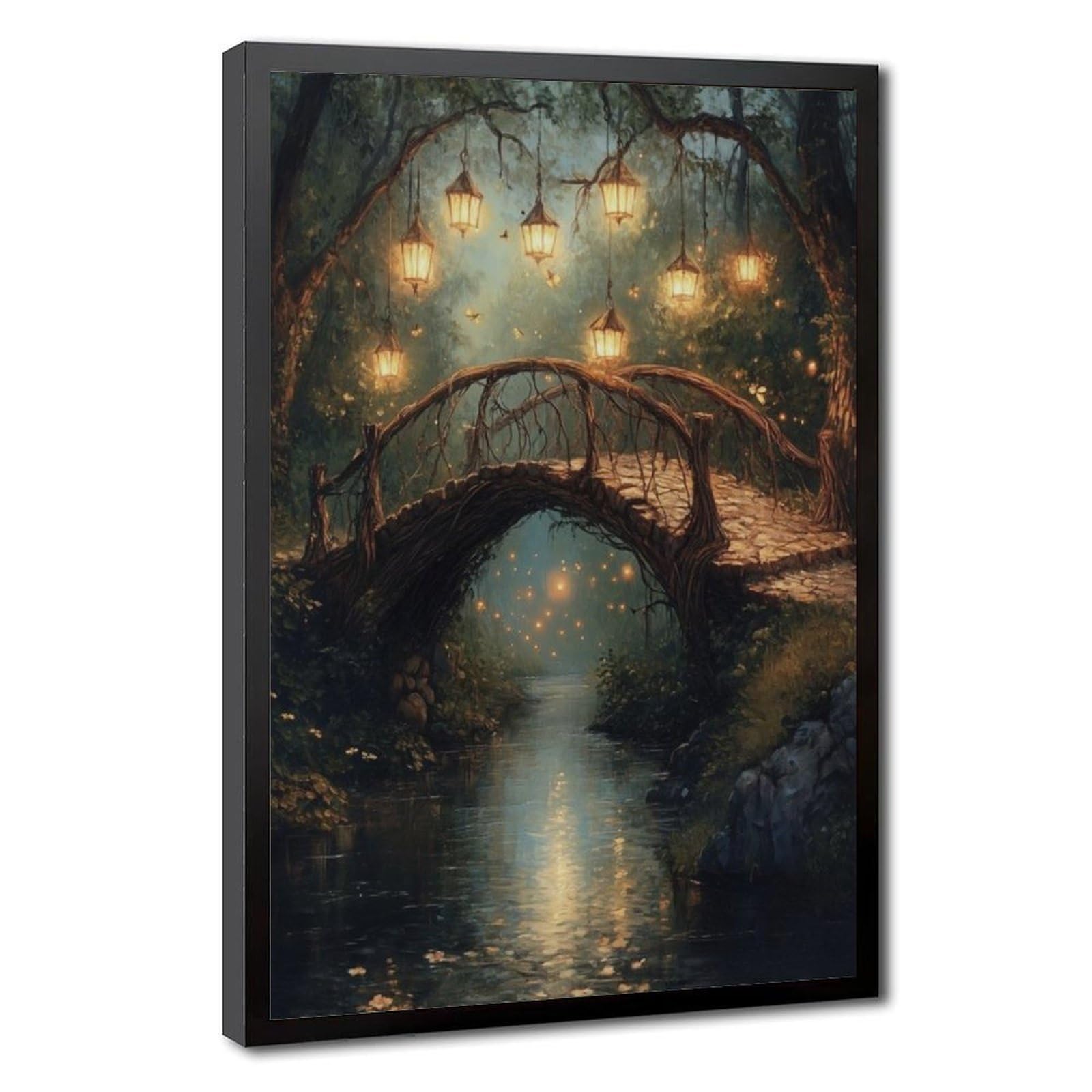 Bareronor Brown Magical Forest Bridge Canvas Poster Bedroom Decor Landscape Office Room Decor Gift 12" L X 18" W