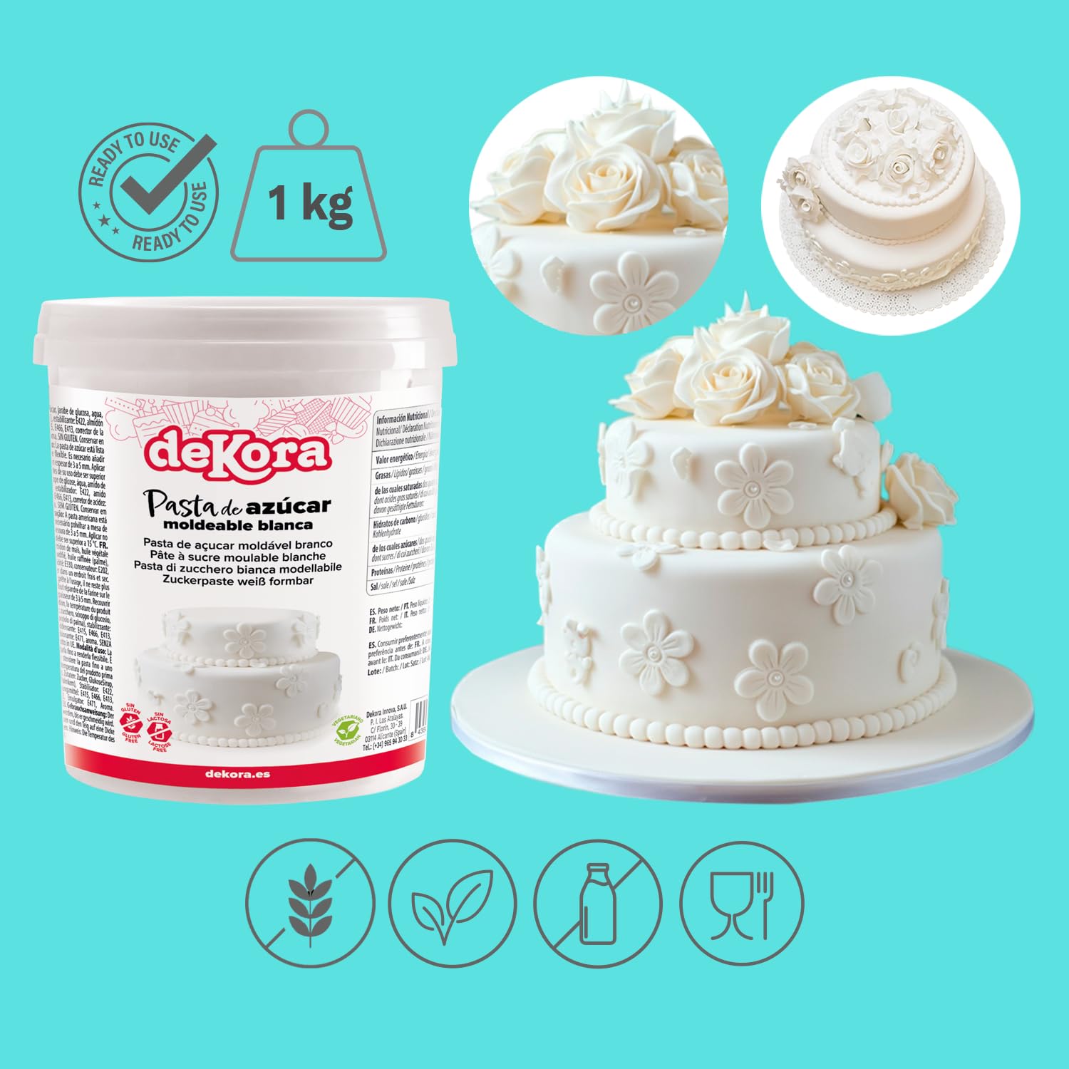 Dekora Cobertura para Tartas de Pasta de Modelar Fondant 1 kg