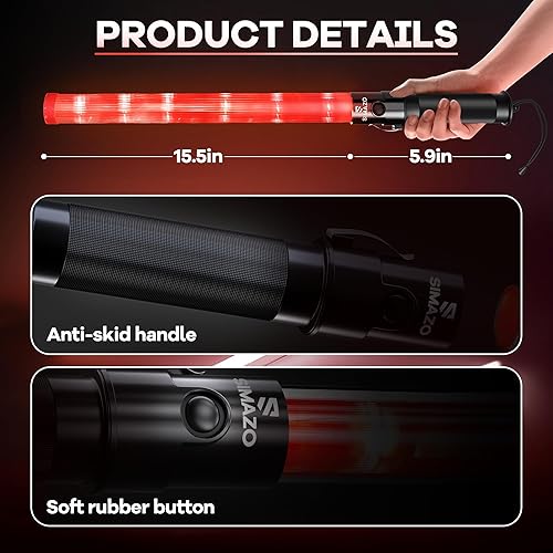 Miniatura 7 de Paquete de 4 varitas de tráfico de 21 pulgadas, varita de control de tráfico aéreo con 3 modos intermitentes, bastón rojo de seguridad de tráfico