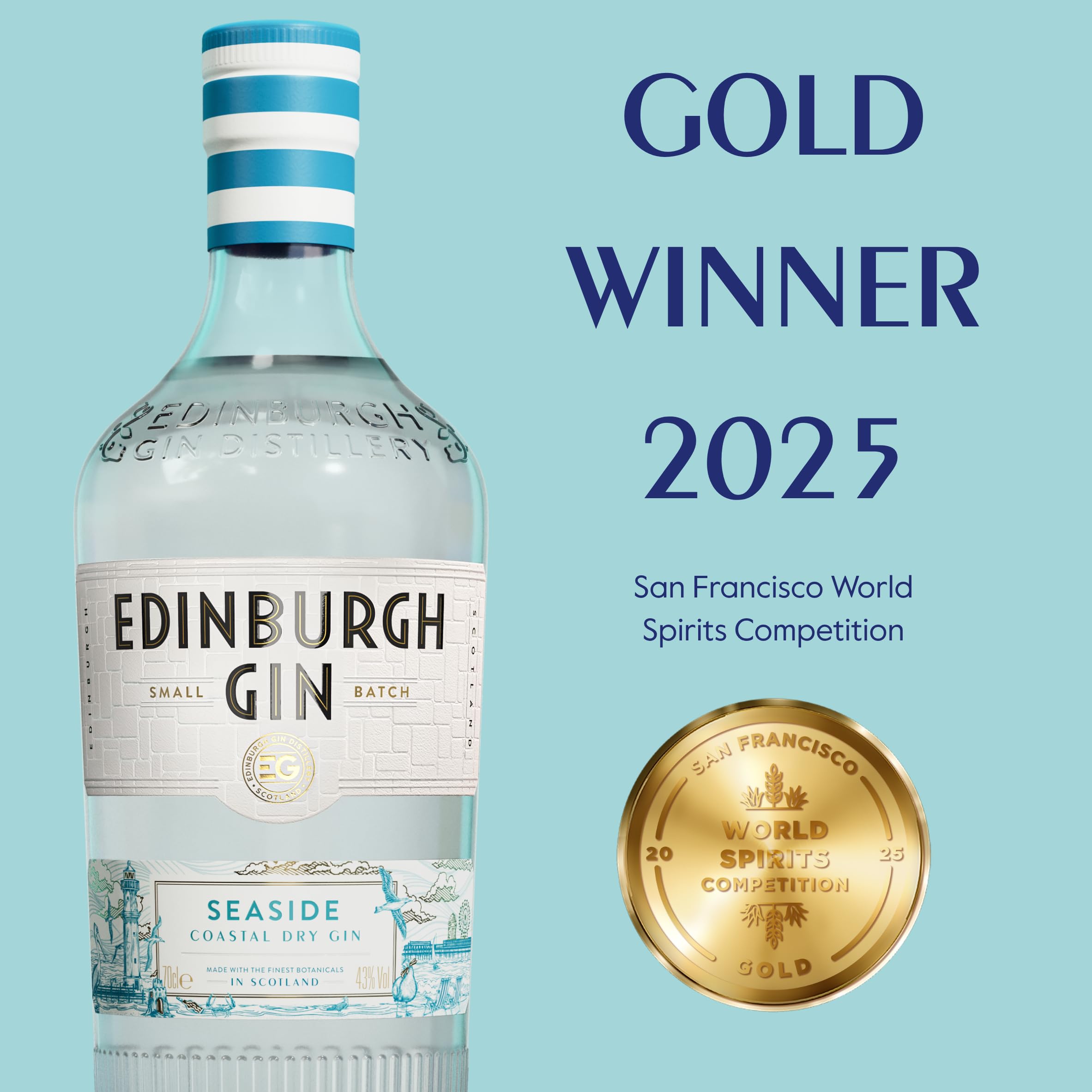 Edinburgh Seaside Gin | Maritime Botanicals | Perfekt für Gin Tonic mit Rosmarin | Silber Gewinner World Spirits Competition 2020 | 700ml | 43% vol.