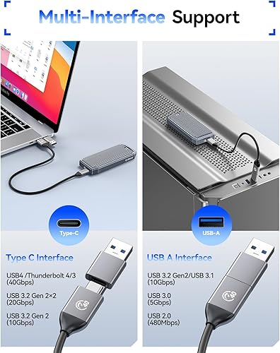 Miniatura 5 de ORICO USB4 40Gbps M.2 SSD Enclosure, Supports Up to 8TB M.2 NVMe SSDs, Finned Aluminum Alloy Case, USB-C to USB-A&C 2-in-1 Cable, Plug and Play,