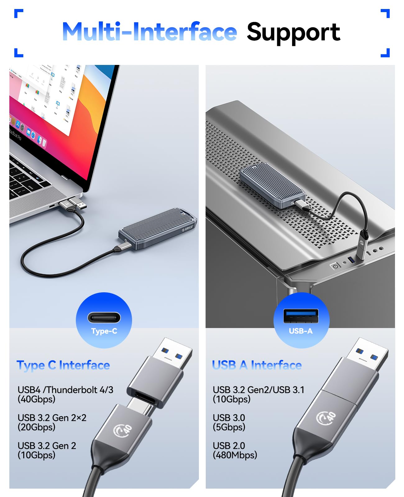 Amazon.com: ORICO USB4 40Gbps M.2 SSD Enclosure, Supports Up to