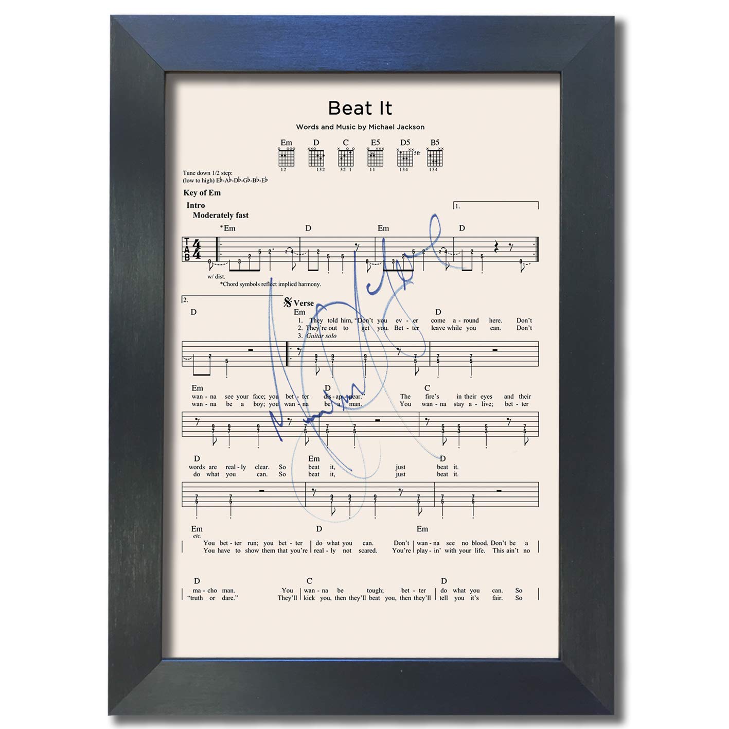 U've Been Framed Black,Gold #799 Michael Jackson Beat It Music Sheet Signed Autograph Mounted Photo Reproduction Print A4 Rare Perfect Birthday (297 X 210Mm) (Black Frame)