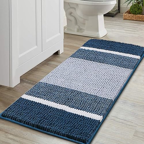 Miniatura 1 de Tapete de baño de felpa de chenilla de microfibra, diseño de rayas degradadas, ultrasuave, lavable, tapete de baño