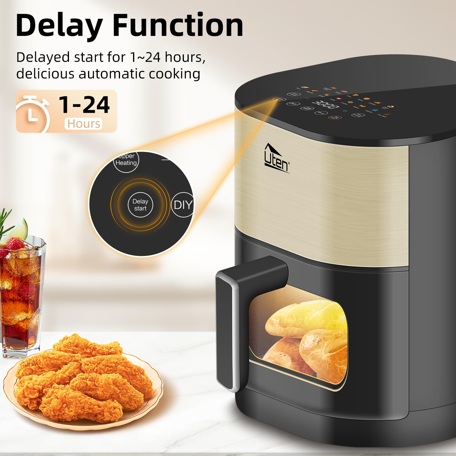 Kicinn Airfryer - Airfryer XXL - Hetelucht friteuse - 5 Liter - 1450 Watt - Zwart