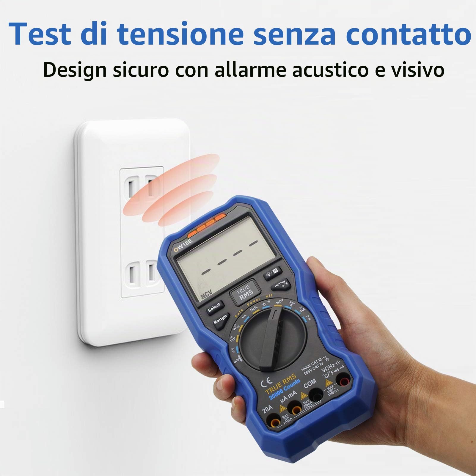 owon OW18E - Multimetro digitale Bluetooth, 20000 conti multimetri, voltmetro amperometro ohmmetro controllo circuito con fili di prova LCD retroilluminati, registratore dati T-Rms NCV
