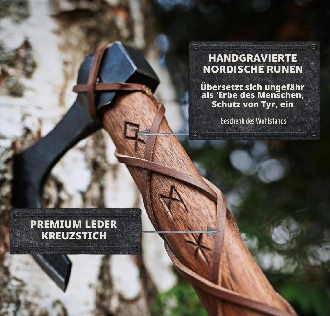 24" Wikinger Axt handgeschmiedete-Streitaxt mit Axtkopf aus 1095 Kohlenstoffstahl und Teakholzschaft mit handgravierten nordischen Runen
