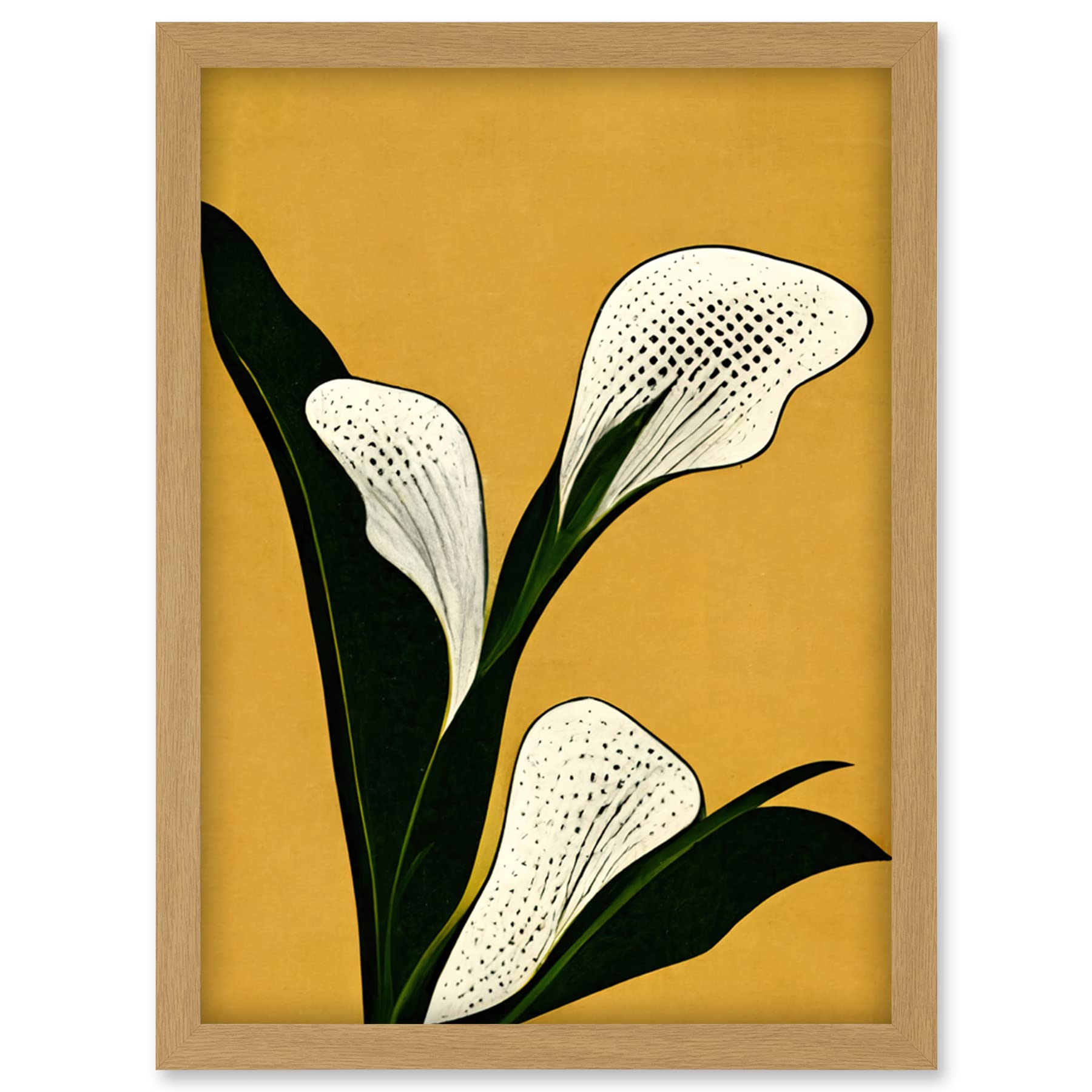 Doppelganger33 LTD Art Deco Pop Art White Calla Lily Flower Plant Artwork Framed Wall Art Print A4