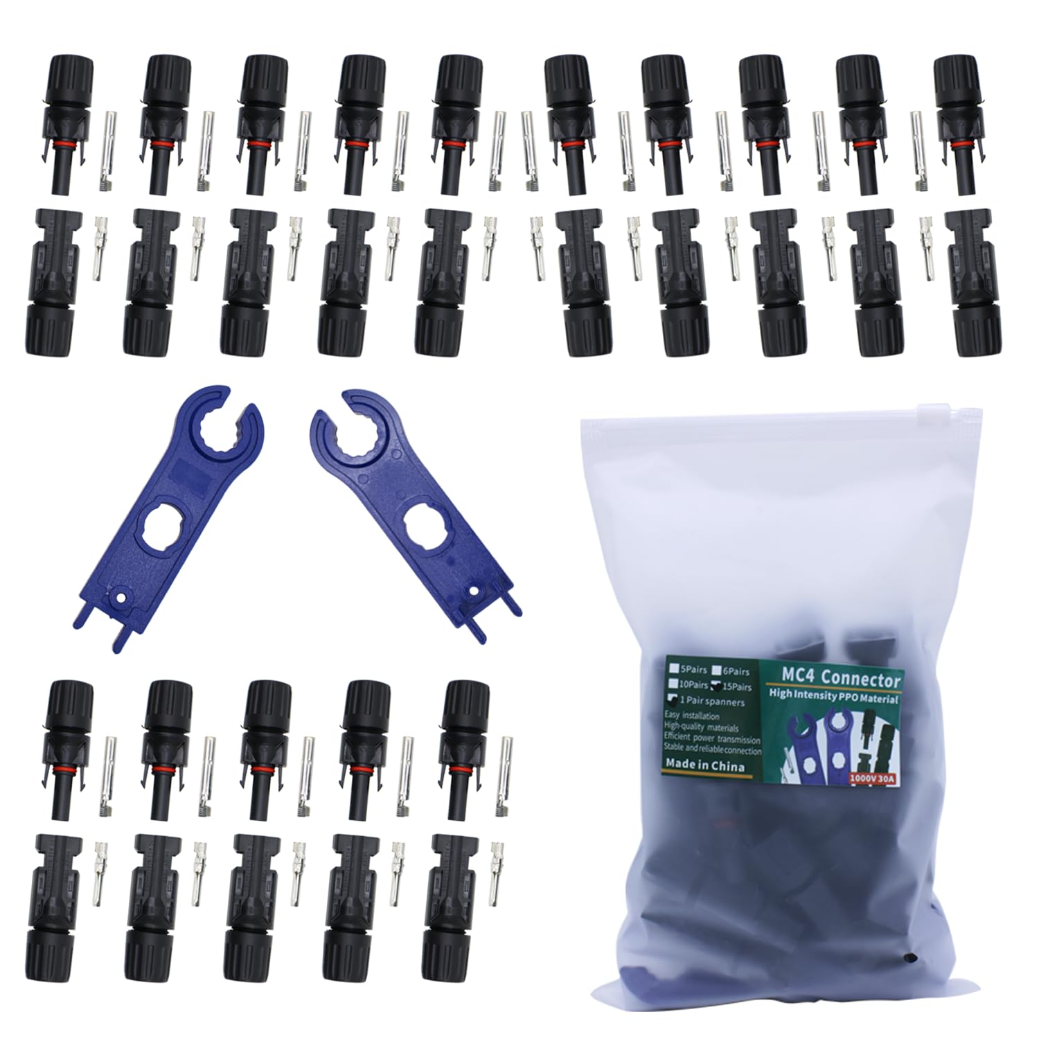 Amazon.com: TOMSHIELE Premium Solar Panel MC-4 Connectors, 30PCS, with 1  Pair Spanner, Reliable IP67 Waterproof Solar Connectors, 15 Pair Designed  for Solar Panels : Patio, Lawn & Garden