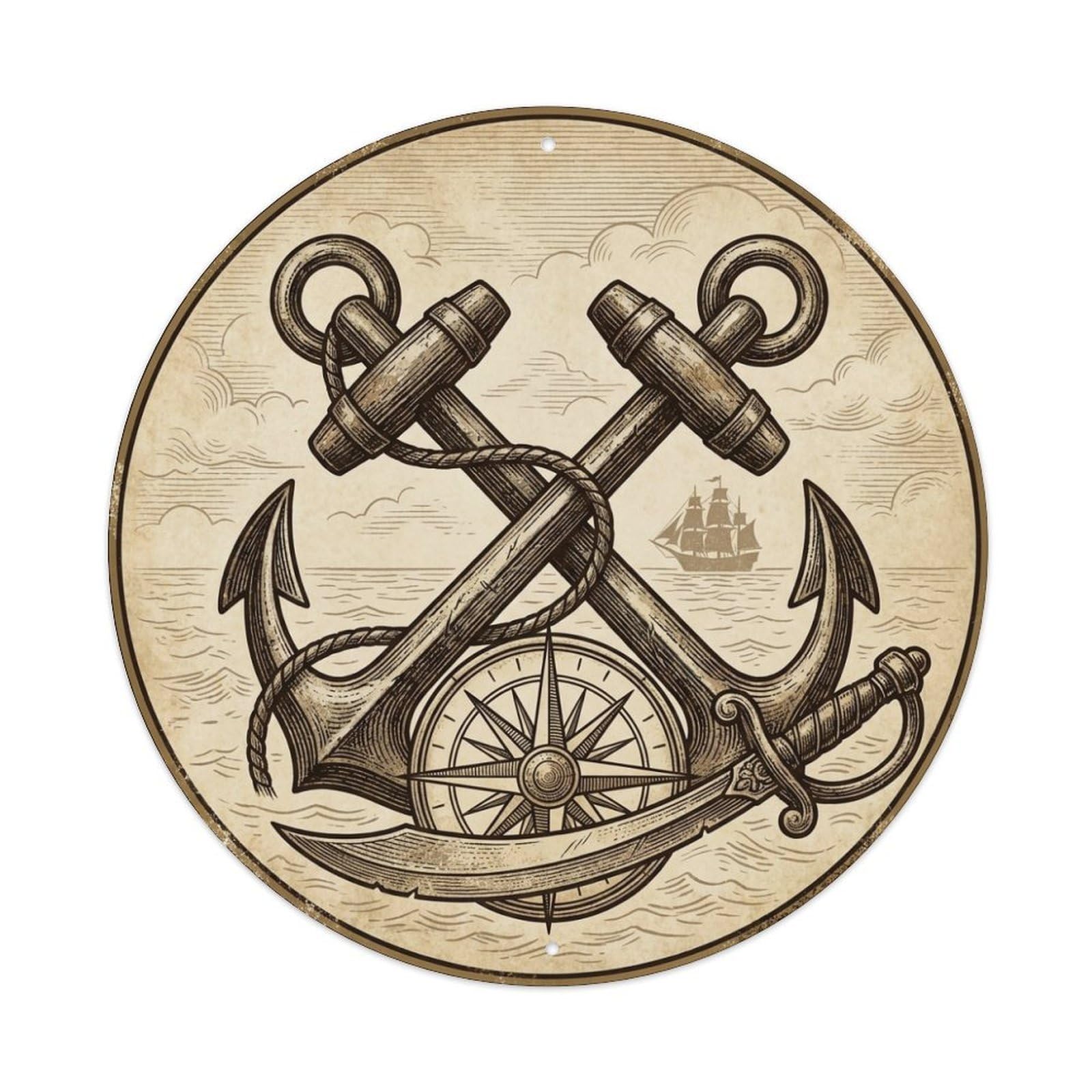 Olhnbad Style Old Map Cutlass Anchor Jolly Roger Buccaneer Metal Tin Sign