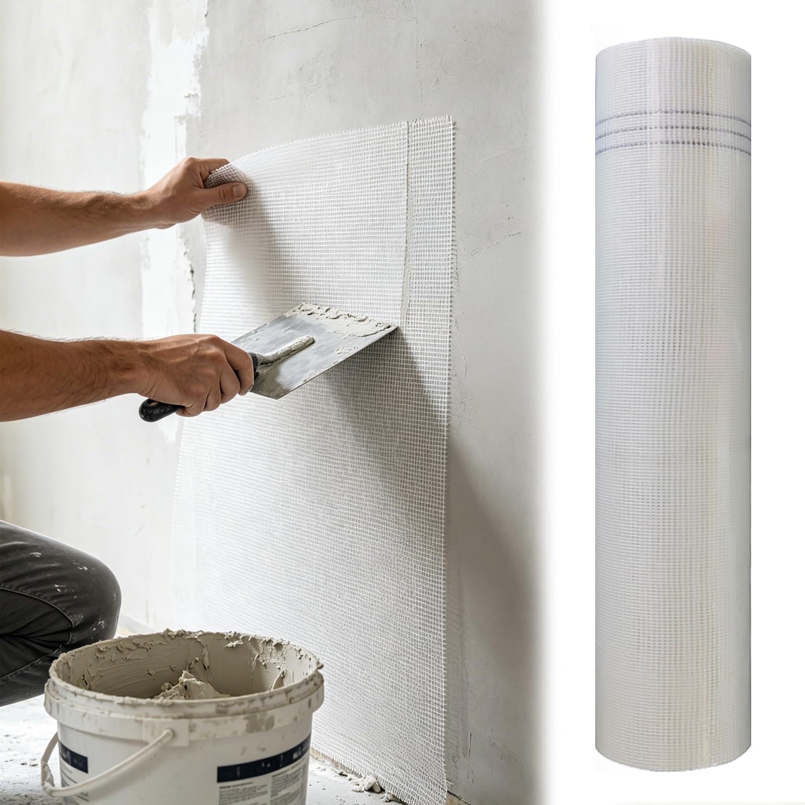 SRNSAEB Concrete Fiber Mesh Reinforcement Repairing Walls Enhancing The Strength Stability of Walls, Exterior Stucco Wall Mesh Repair/Plastering Fiberglass Cloth Roll(Hole 0.5cm(1/5in),L 50m(164ft))