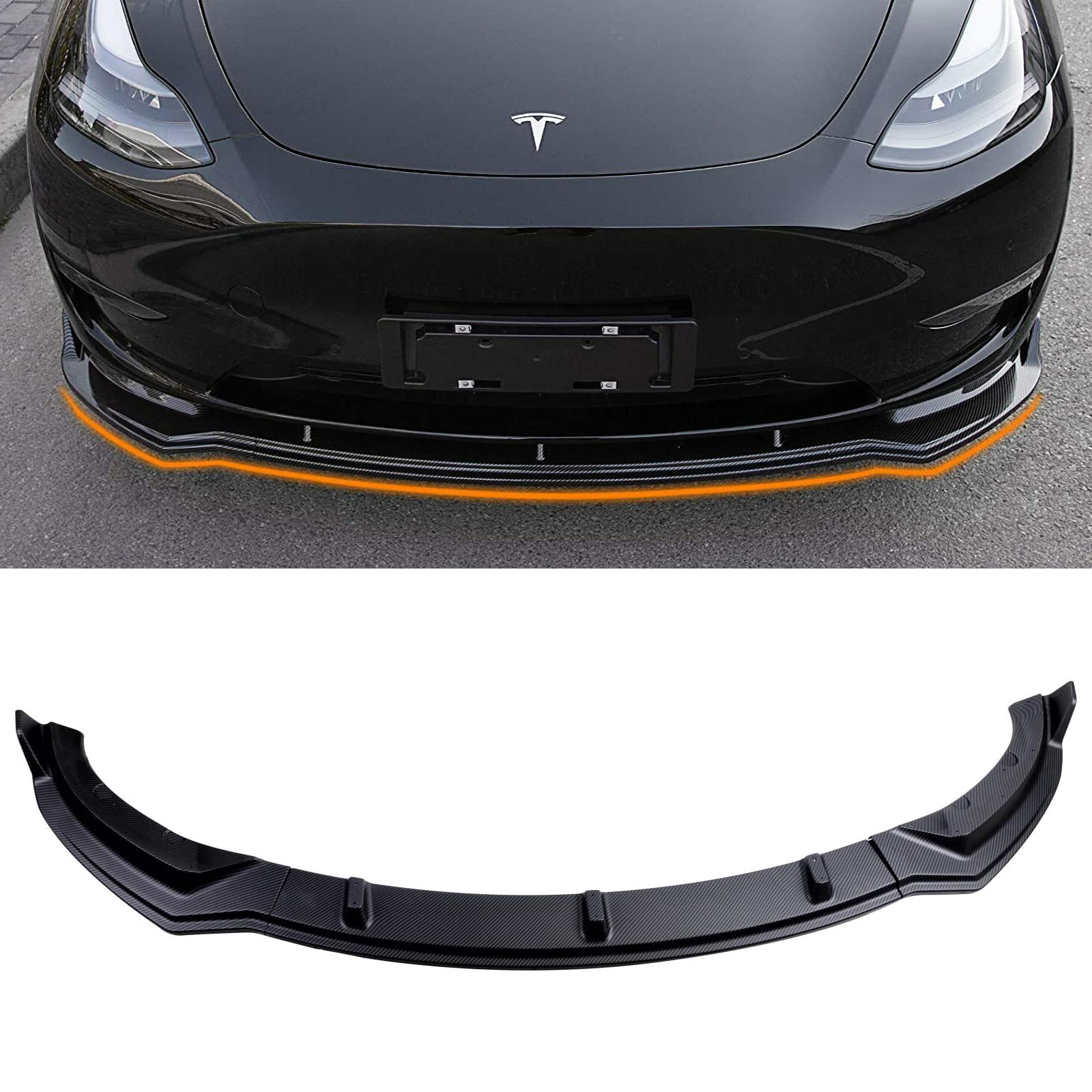 TMPZ Front Bumper Lip for Tesla Model 3 Front Lip Kit ABS Car Front Spoiler Compatible with 2017-2023 Tesla Model 3 Accessorie (Matte Carbon Fiber)