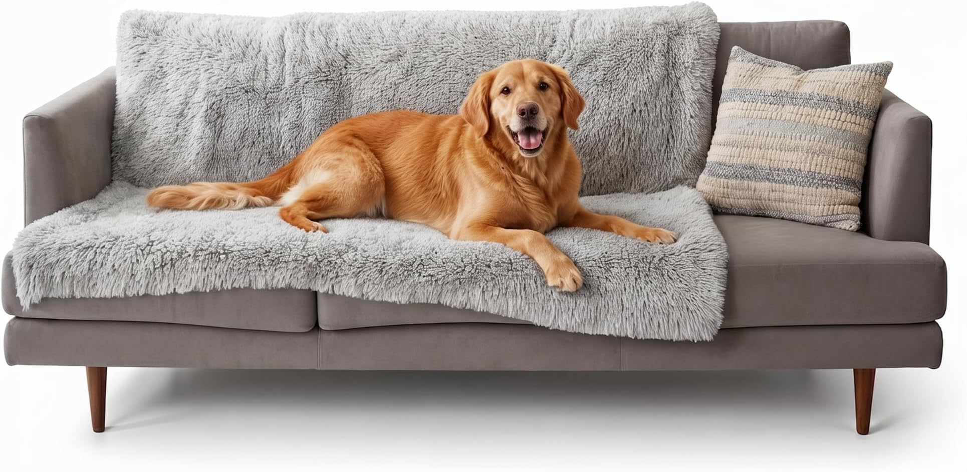 Furhaven Waterproof Throw Blanket for Dogs & Indoor Cats, Washable - Shaggy Plush Calming Long Faux Fur & Velvet Dog Blanket - Mist Gray, XL