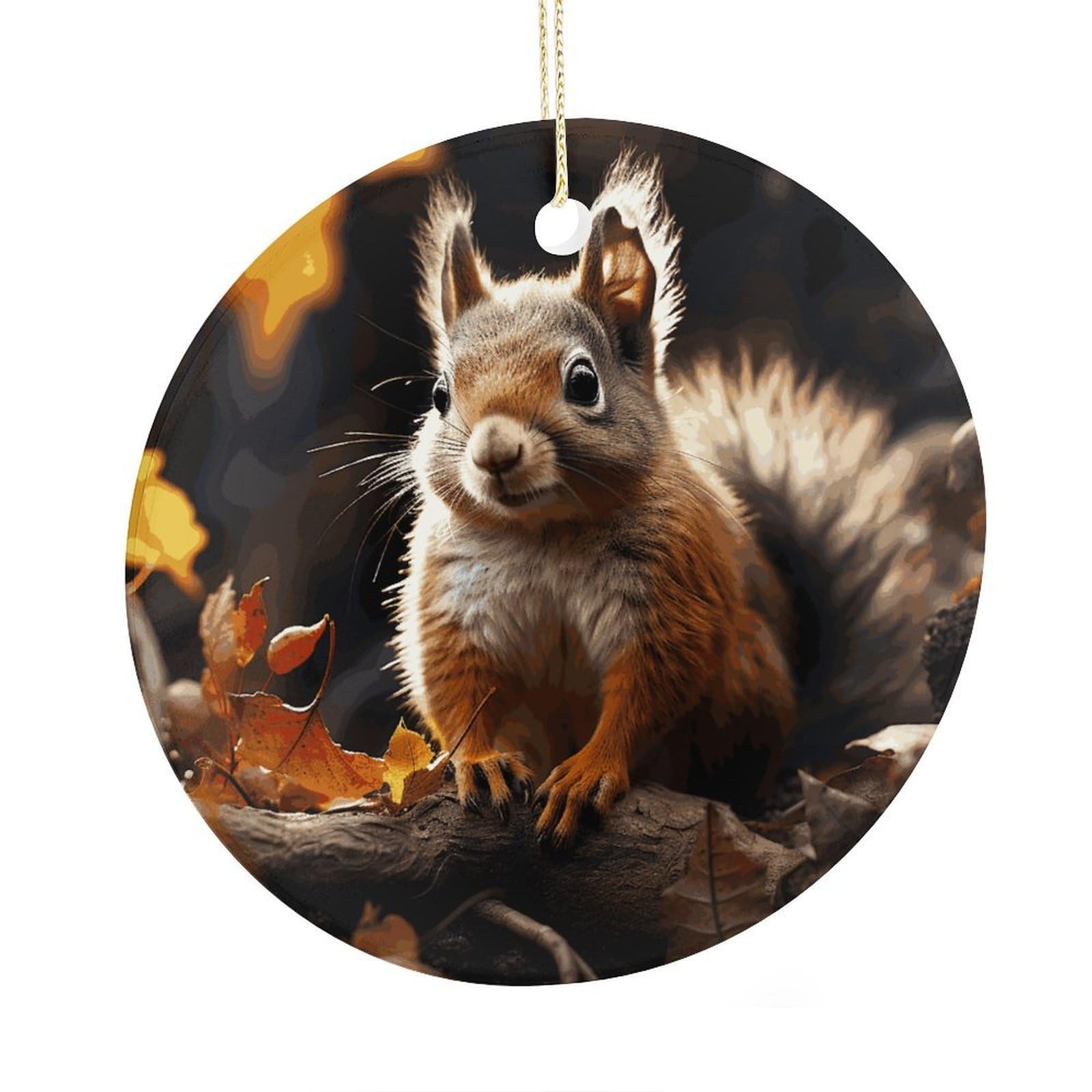 Adfgyerh Style Squirrel In The Woods Ceramic Circular Pendant,2.9 Inch，Hanging Ornament，Gift Exchange Idea Round Ceramic Ornament,For Mom And Daughter，For Home Indoor Outdoor Decor.