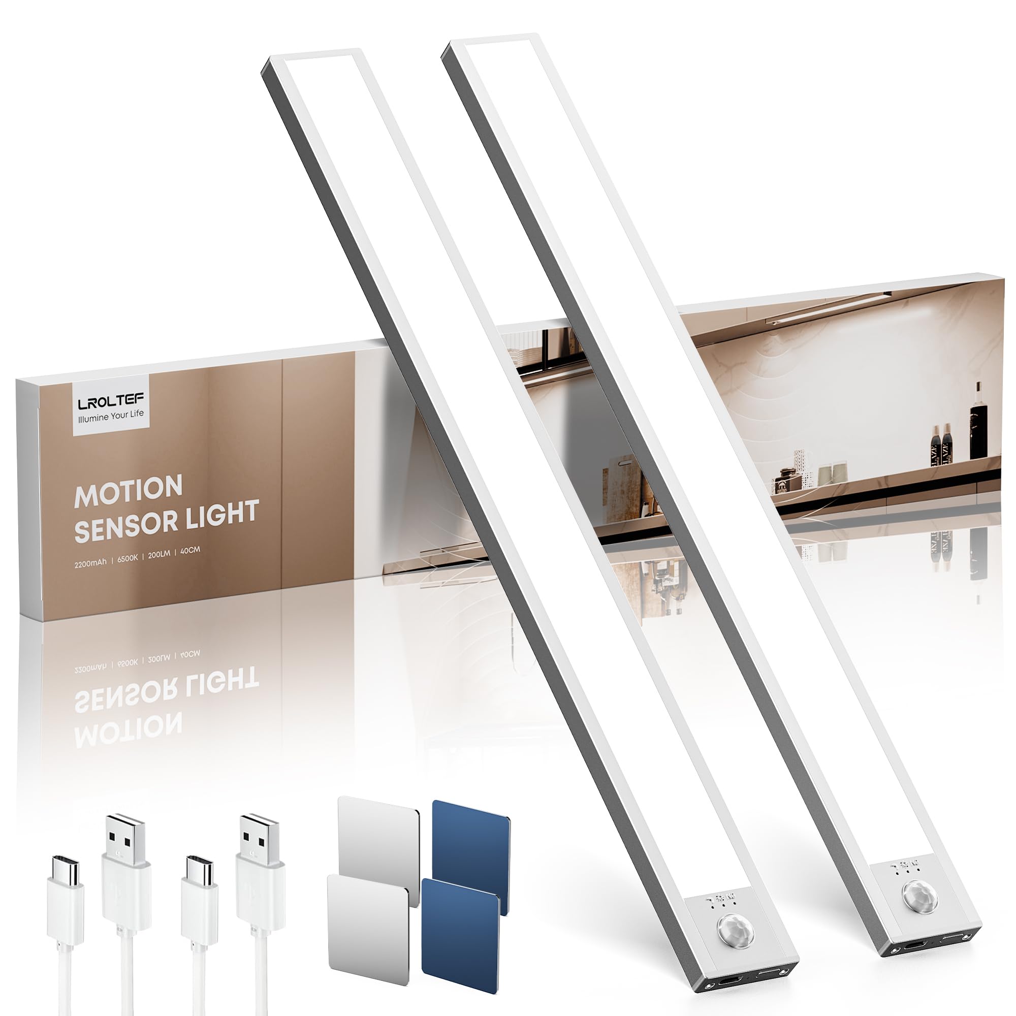 Schrankbeleuchtung Led Lampe mit Bewegungsmelder - Unterbauleuchte Küche Licht Aufladbar mit USB & Sensor - Treppenlicht Schranklicht Vitrinenbeleuchtung Magnetische Dimmbar