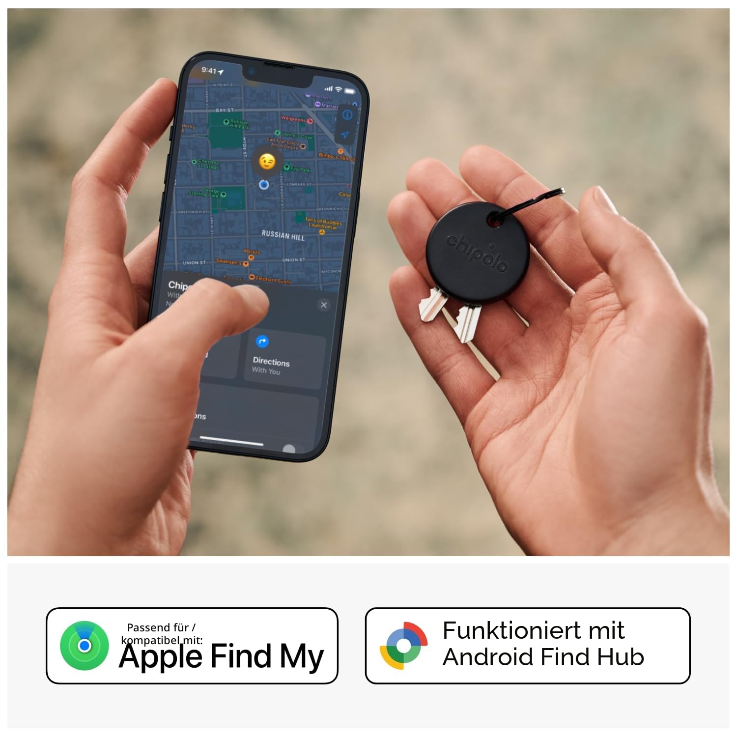 Chipolo POP Schlüsselfinder – Farbenfroher, kompatibler und lauter Bluetooth-Tracker mit Ruf dein Handy an & Außer-Reichweite-Warnungen, kompatibel mit Apple Find My oder Find Hub von Google - Schwarz