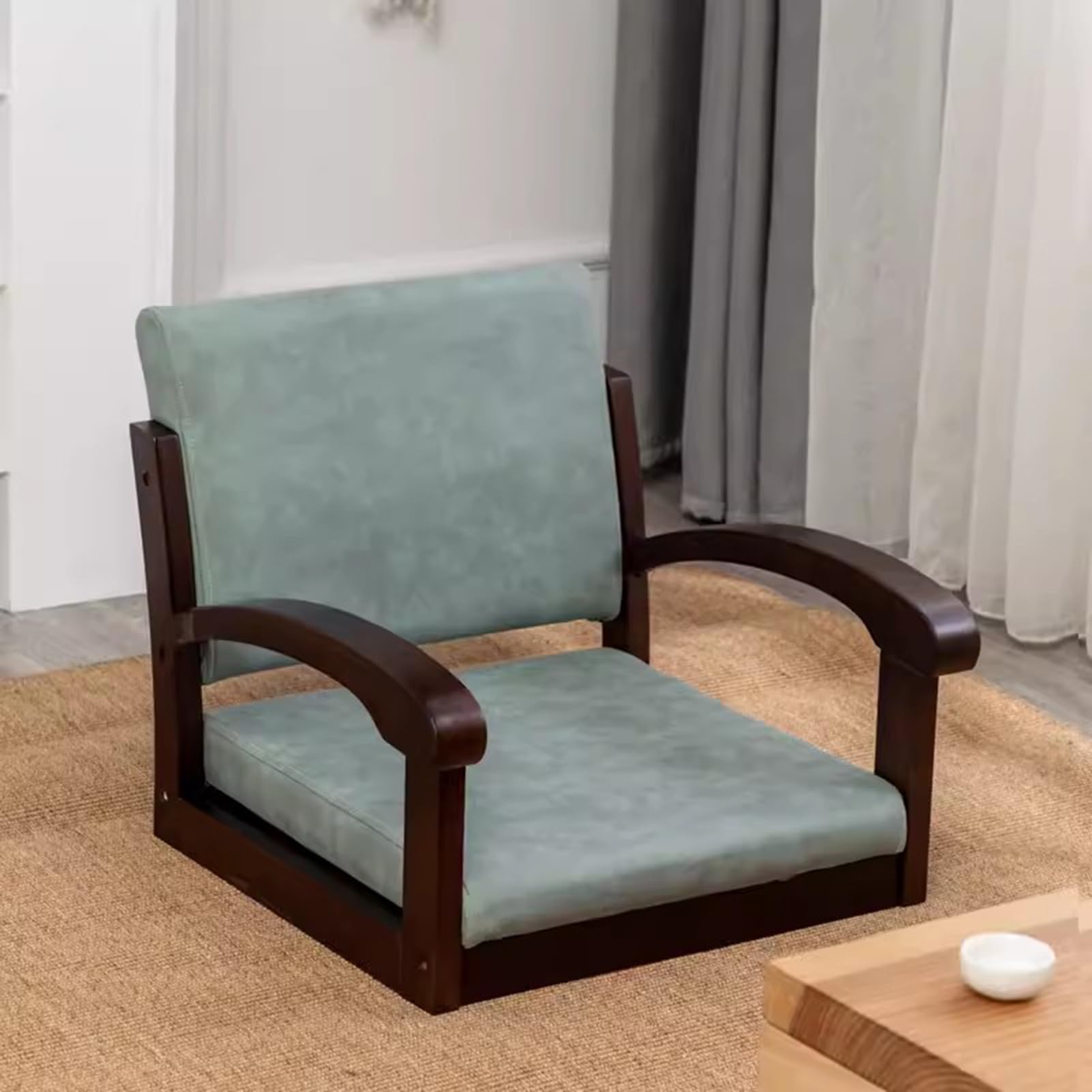 Sillón de Suelo japonés sin Patas con Respaldo y reposabrazos, Silla de meditación de Madera, Tumbona con Ventana, sofá cómodo para Leer y Ver la televisión.