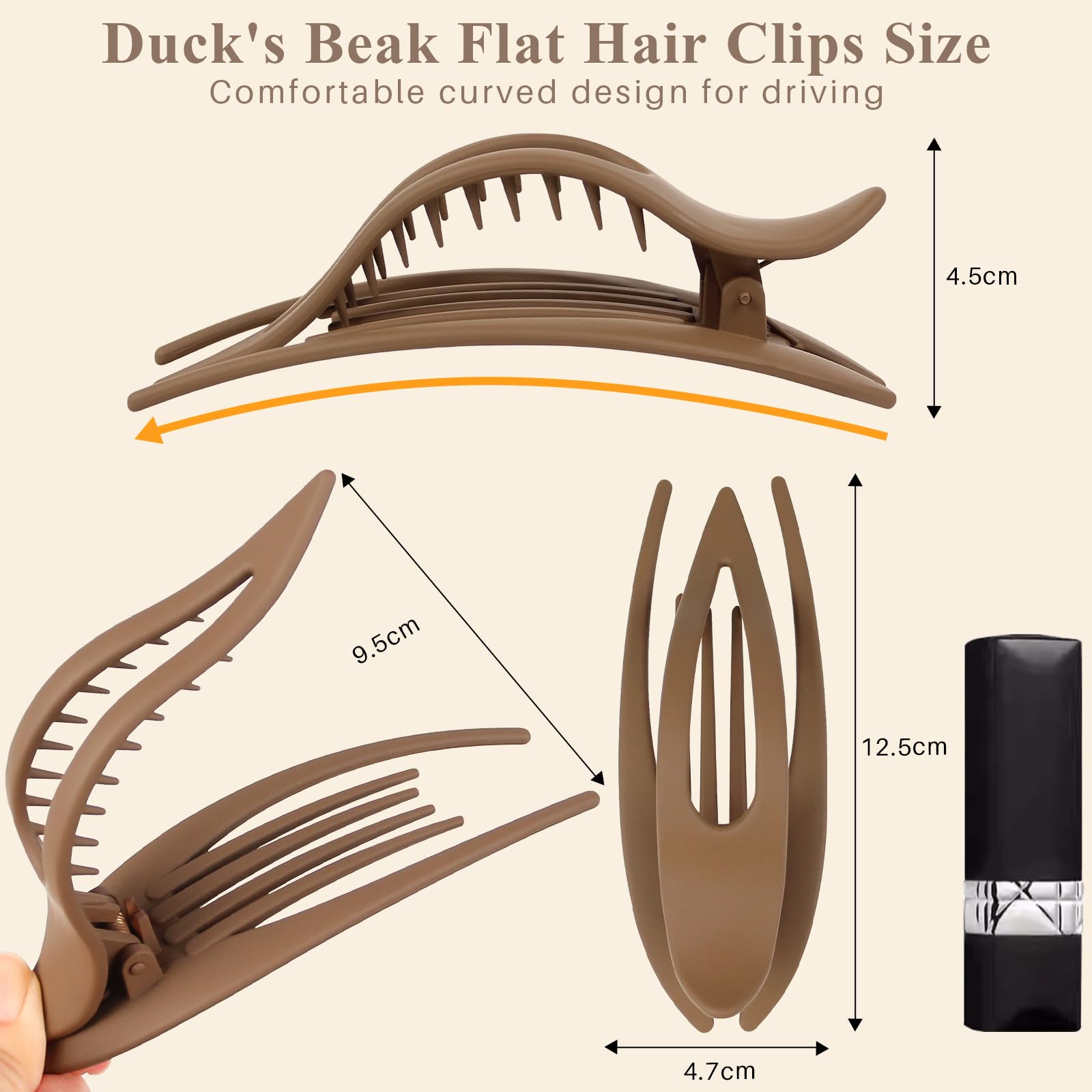 Flat Hair Clips for Women Curved Hair Claw Clips for Thick Thin Curly Hairs Strong Hold No Slip Matte Claw Clips for All Hair Textures Classic Multicolor (4pcs - Image 2