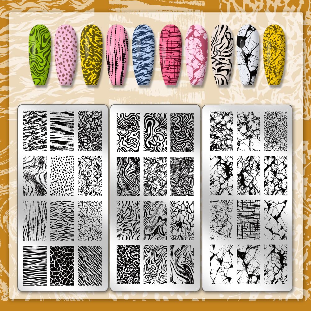 Lote de 3 placas de estampación de mármol para uñas, manicura, decoración