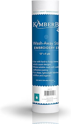 Kimberbell Wash Away - Estabilizador adhesivo de espalda, rollo de 12 x 5 yardas, bordado a máquina soluble en agua, se lava completamente sin dejar