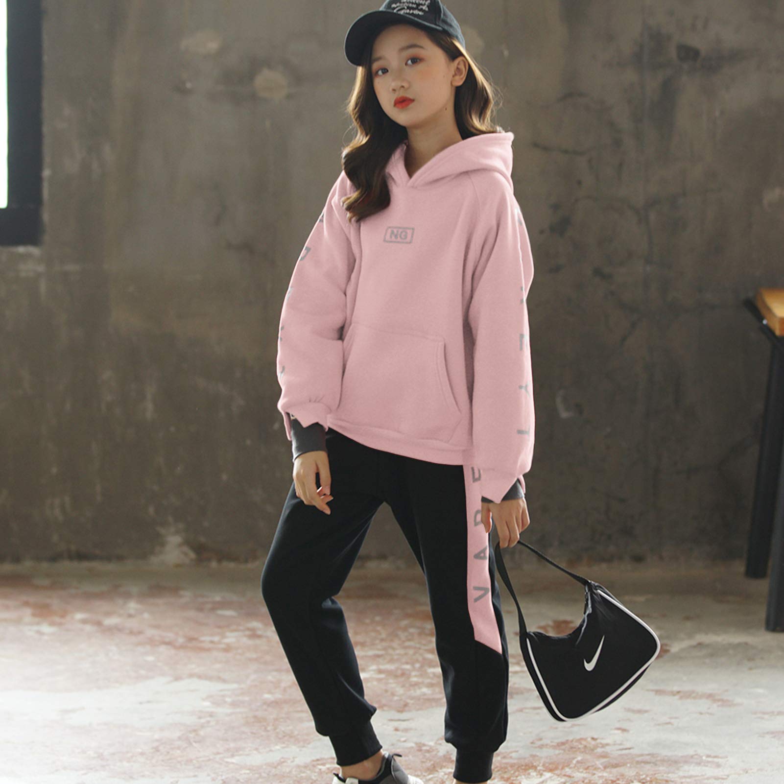 Kinder Mädchen 2tlg Trainingsanzug Sportanzug Jogginganzug Bekleidungsset Zweiteiler Outfit-Set Sweatshirt und Sporthose Buchstabe Streifen Motiv