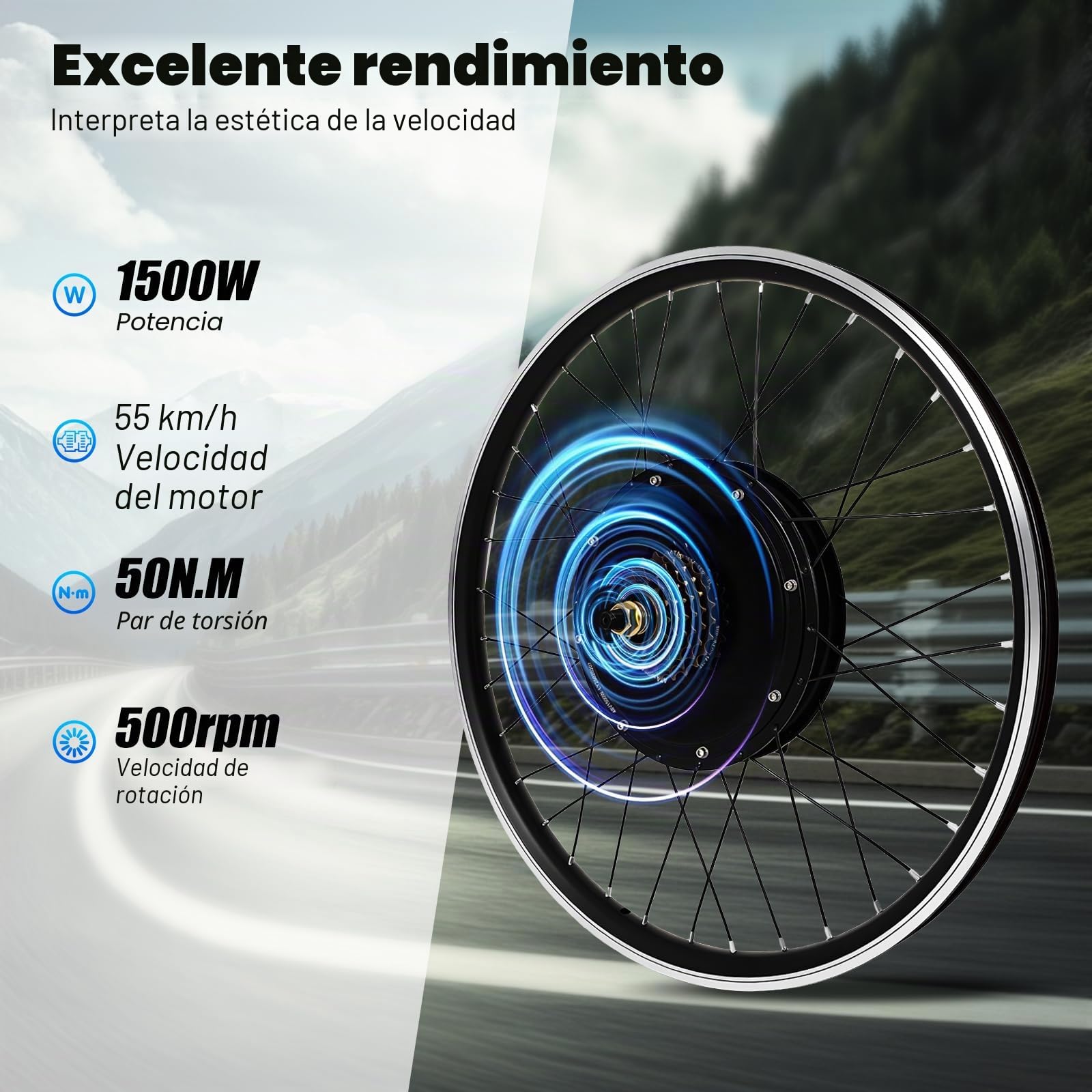Kit de conversión de bicicleta eléctrica 26 pulgadas 48V 1500W rueda trasera con pantalla LCD y controlador piñón libre 7 velocidades PAS