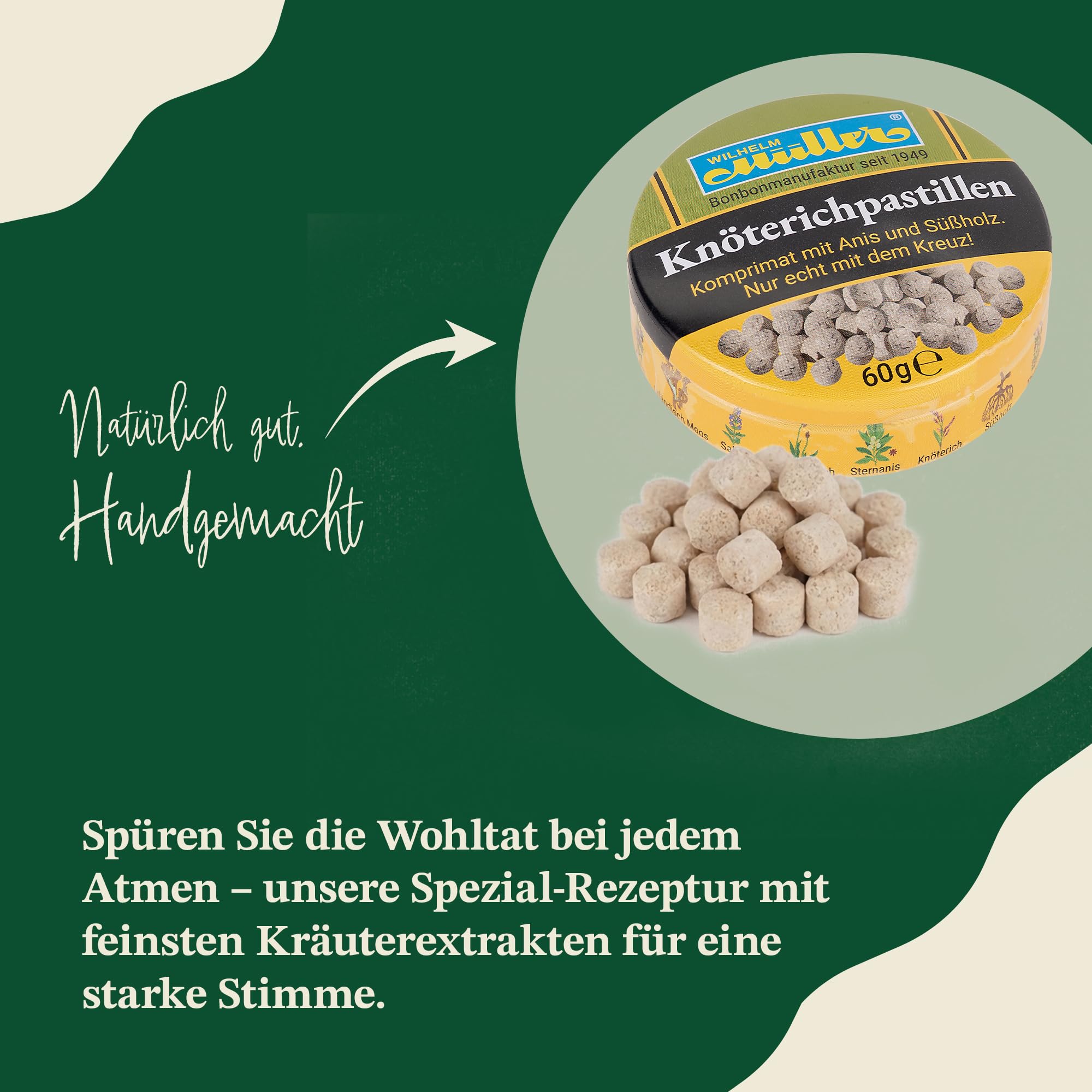 WILHELM Müller Knöterich Pastillen - Bonbons mit Knöterich Geschmack - In praktischer Dose aus Deutschland - 1200g