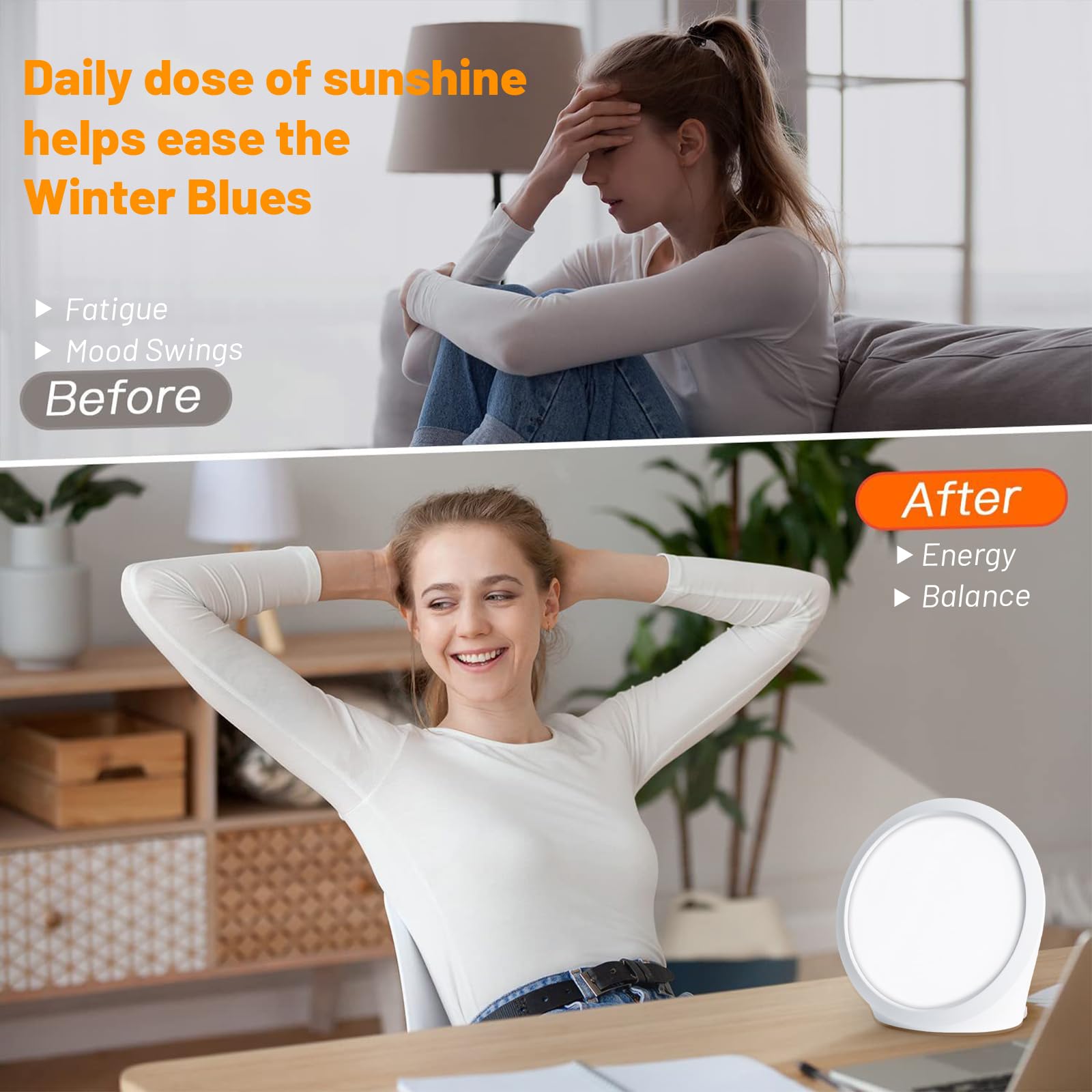 Regulable Lámpara Luminoterapia 10000 Lux, Aumentar Energía, Lámpara Luz Diurna Momento, 3 Temperaturas 5 Brillo, Lámpara Espectro Completo sin UV Adecuada Oficina Hogar