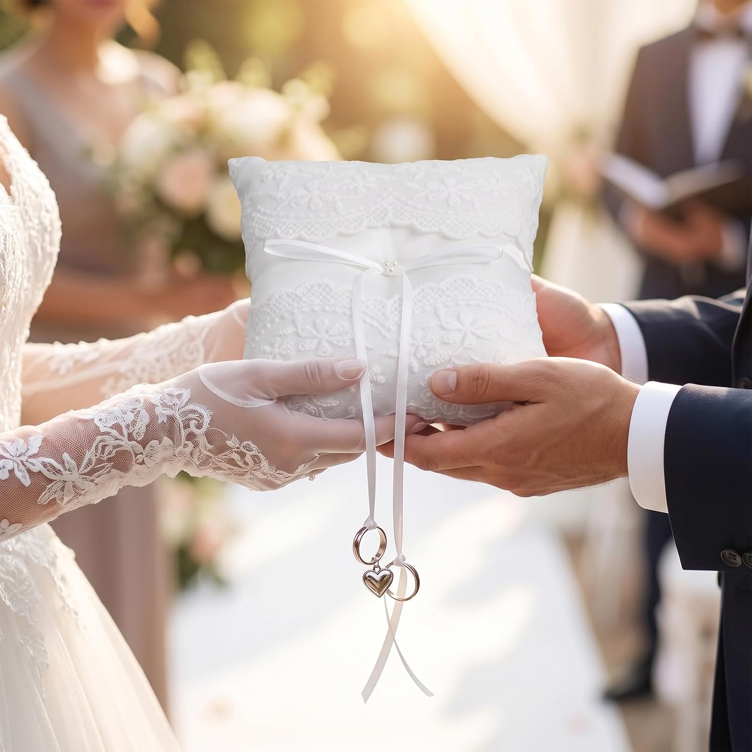 Pearl Ivory Wedding Ring Pillow, Ring Bearer Pillows