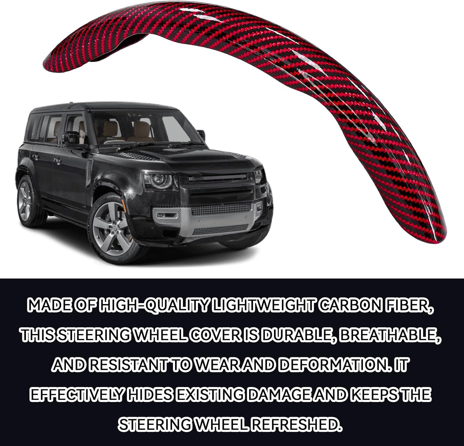 3PCS Carbon Fiber Steering Wheel Cover, Anti-Slip & Segmented Design, Snap on Car Steering Wheel Cover, Universal 99% Vehicle Wrap Grip Protector, Car Interior Accessories (Red) image 5