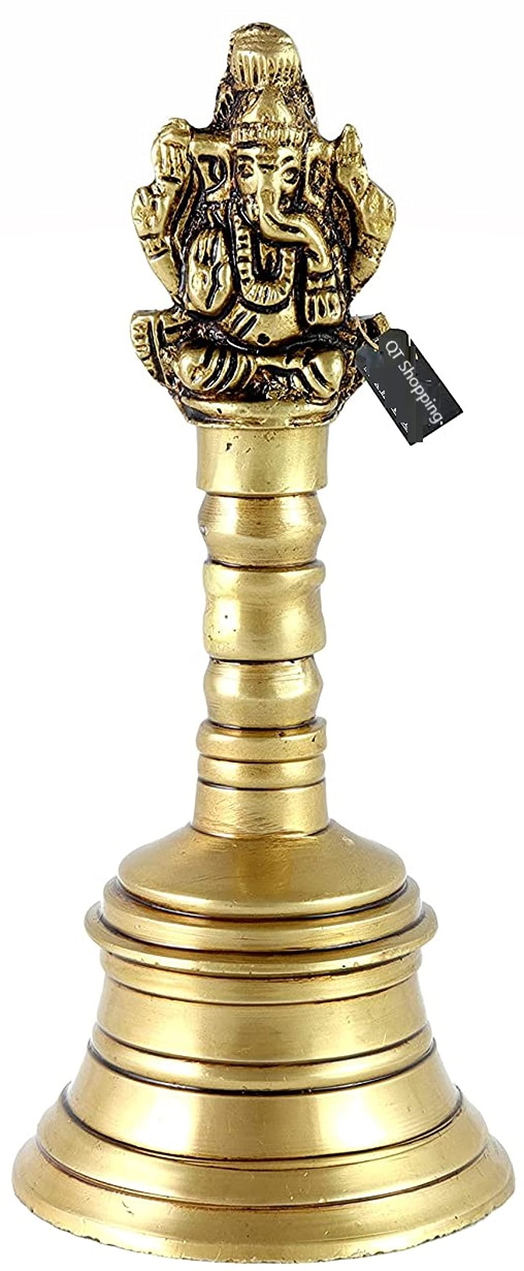 Himalayan Craft Brass Pooja Hand Bell with Ganesha Handle, Handmade in India