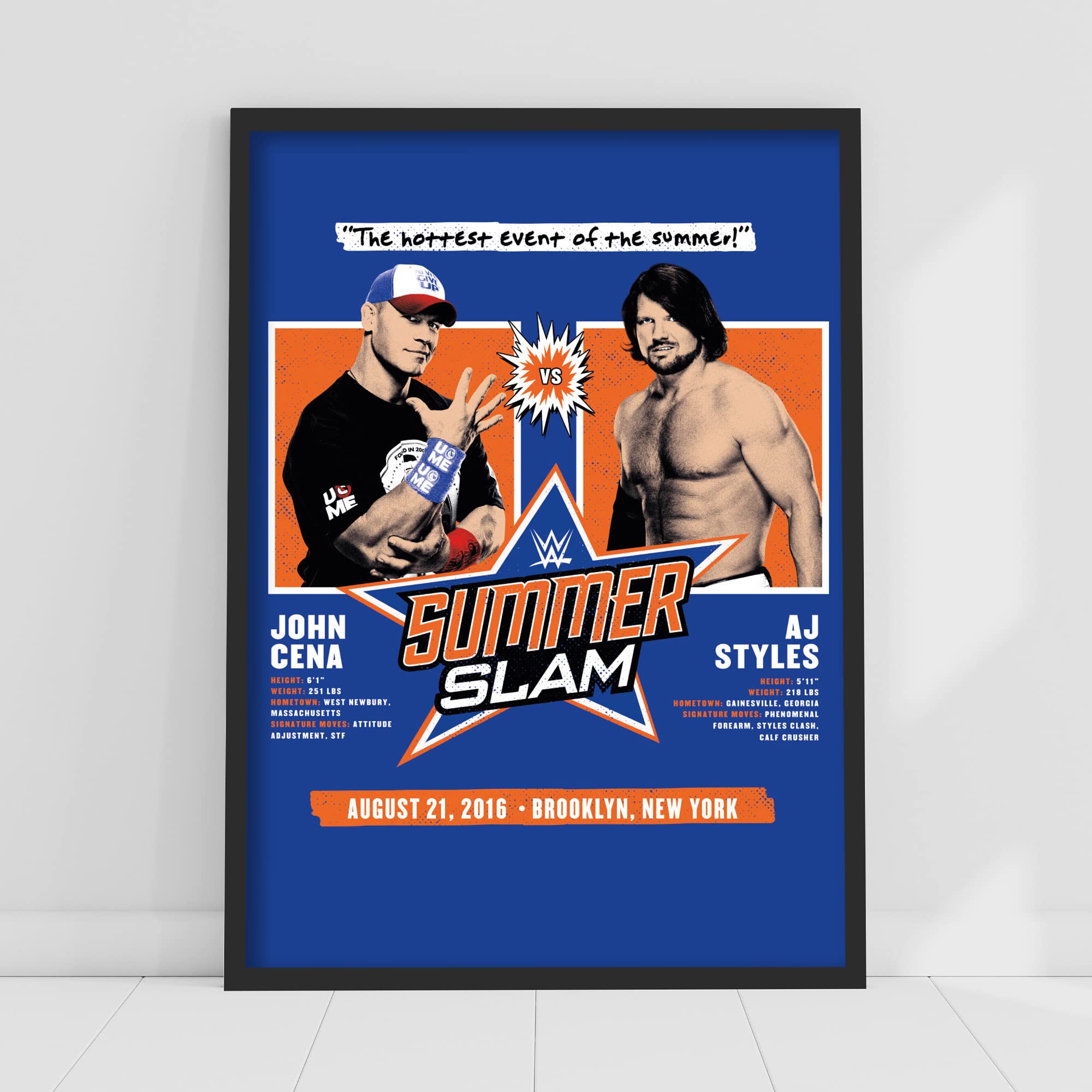 Themed Blue Wwe Print - John Cena Aj Styles Summerslam Poster Wrestling Wall Art (A4-21Cm X 29.7Cm)
