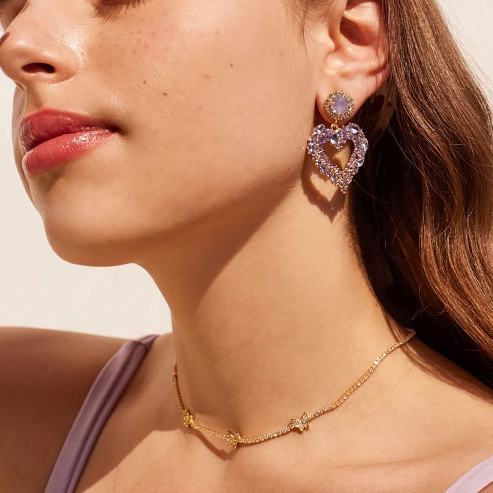 Luxval Tennis Necklace 14K Gold Plated Rhinestone Butterfly Choker Necklaces for women Dainty Zirconia Cut Faux Diamond chain 3mm: Gold-butterfly