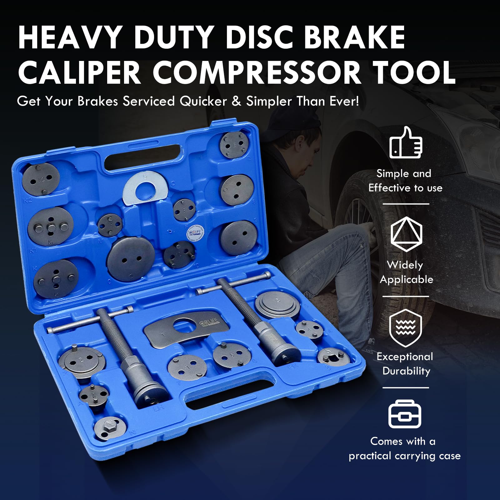 CCLIFE 22tlg Bremskolbenrücksteller Auto Universal Bremskolben Rückstellwerkzeug Set KFZ Werkzeug - 2