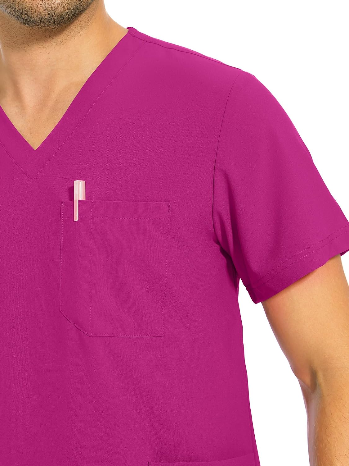 COZYFIT Men Scrubs Set - Stretch V-Neck Scrub Top & Jogger Pant with 8 Pockets, Yoga Waistband, Anti-Wrinkle Scrubs for Men