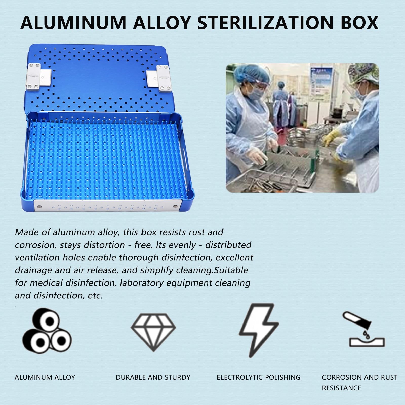 Caja de Esterilización de Aluminio con Mata de Silicona & Tapa Cerradura | Caja de Bandeja de Esterilización para Instrumentos Dentales, 23 cm L × 15 cm A × 5,3 cm H(Blue)