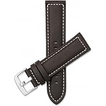 Bandini Mens XL Extra Long Leather Watch Band or Regular Strap, Classic or Buffalo Pattern - 4 Colors, With or Without Stitch - 18mm 20mm 22mm 24mm 26mm 28mm 30mm Leather Watch Band for Men