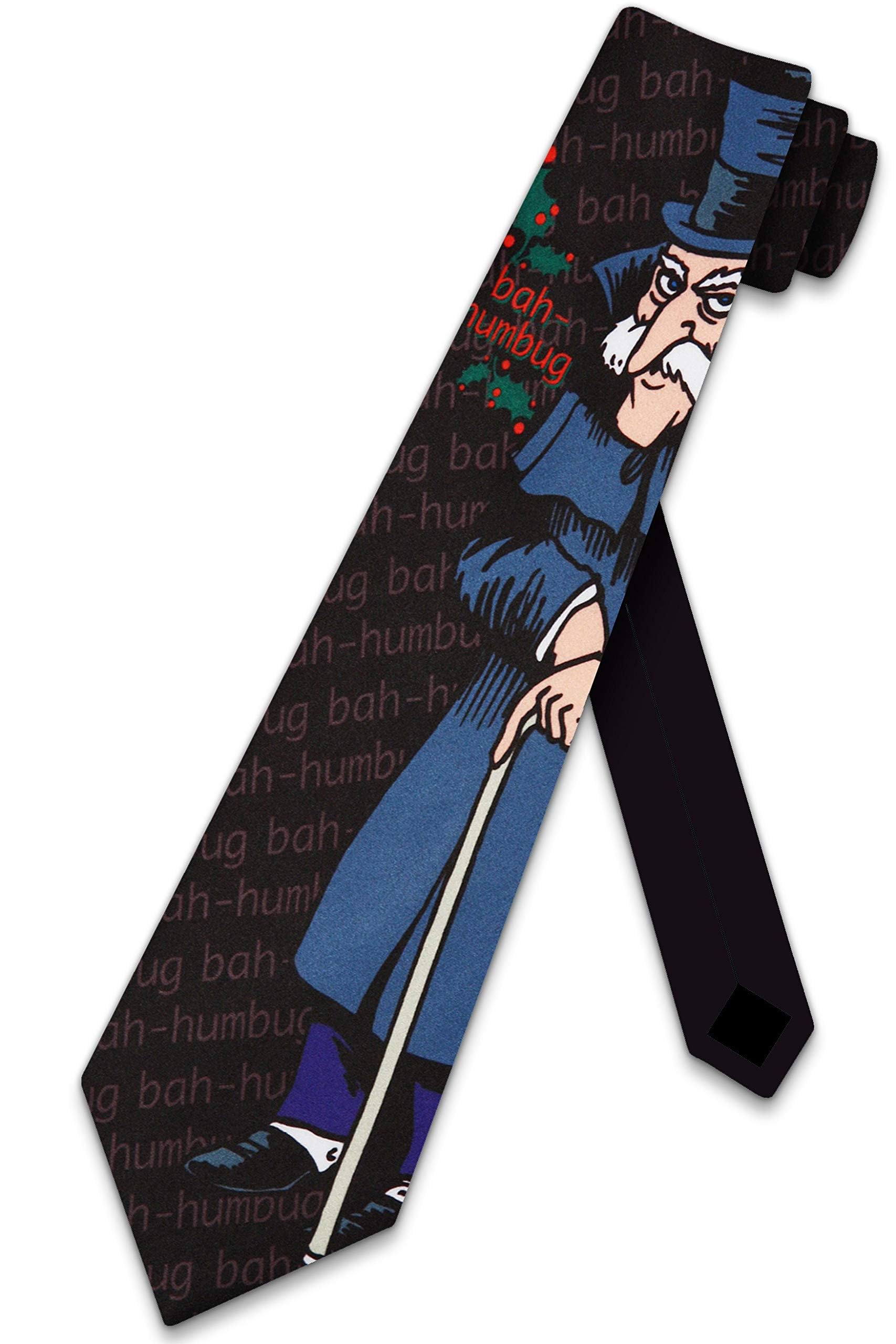 Three Rooker Men's Black Scrooge Tie Christmas Neckties, One Size