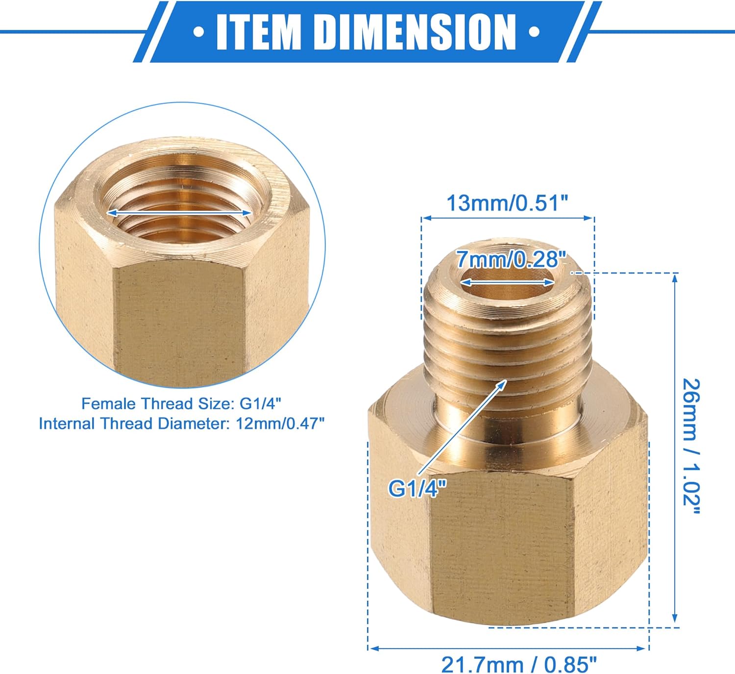 Pressure Washer Connector, G1/4" to 14mm M22x1.5 Male and Female Adapter Brass Screw Hose Connector Universal for Pressure Washer Brass Copper Tone 1pc