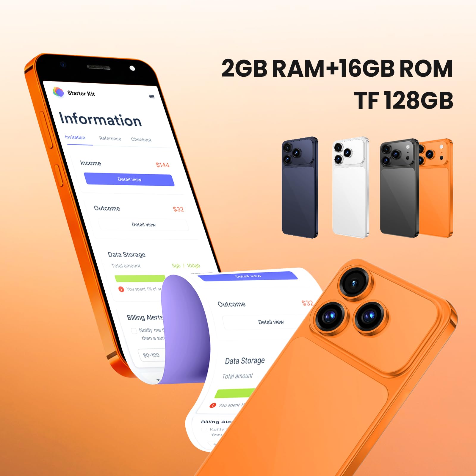 Téléphone déverrouillé, Écran de 5.0 Pouces, Smartphone 4G - LTE FDD TDD, Double caméra, 2GBRAM, 16GBROM, Extension 128GB, Double Carte SIM, Convient aux utilisateurs débutants (27grey)