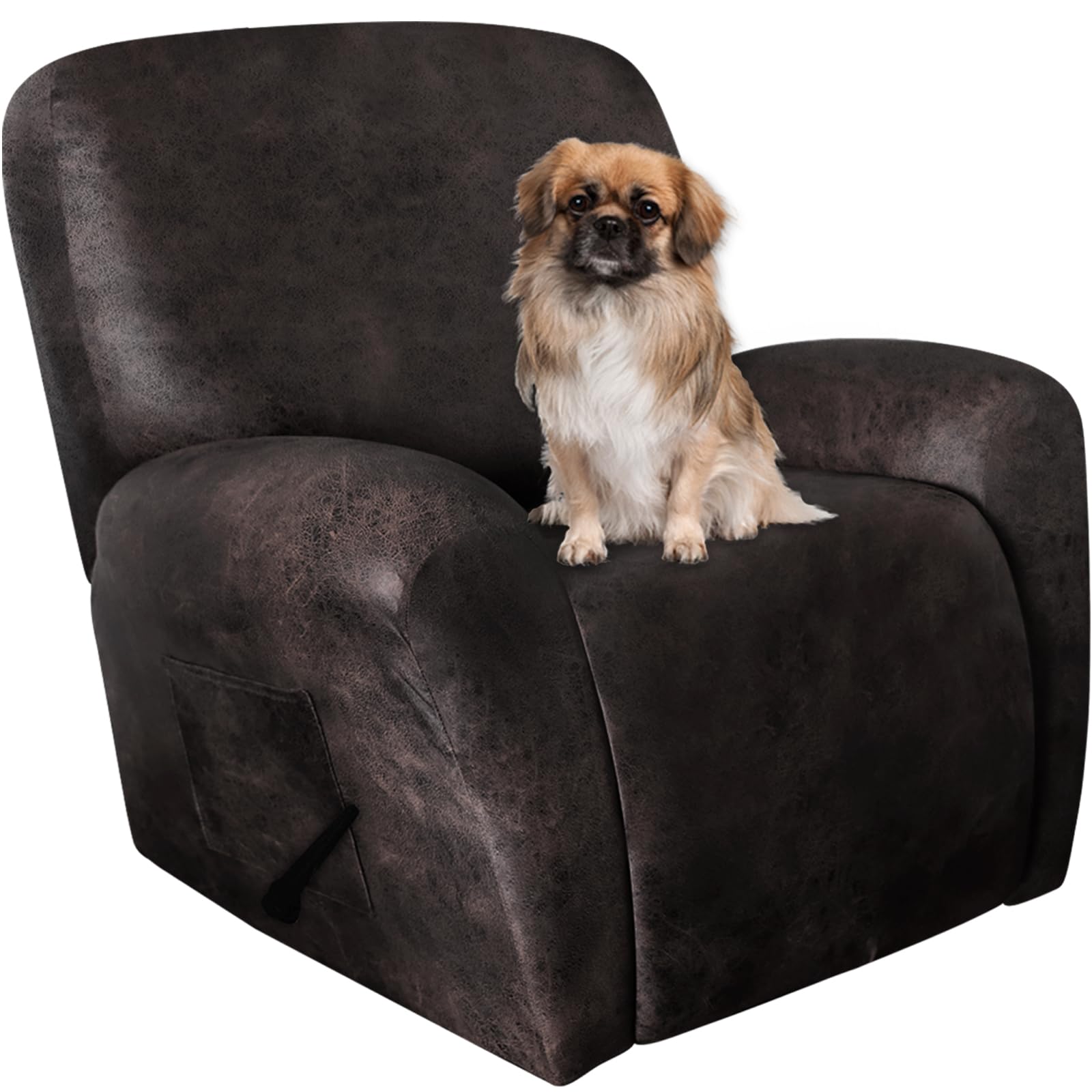 ANARACHON Leather Like Recliner Chair Covers Heavy Duty, 4 Pieces Recliner Cover for Recliner Chair, Leather Cover for Recliner slipcovers Washable for Pets (Black Chocolate)