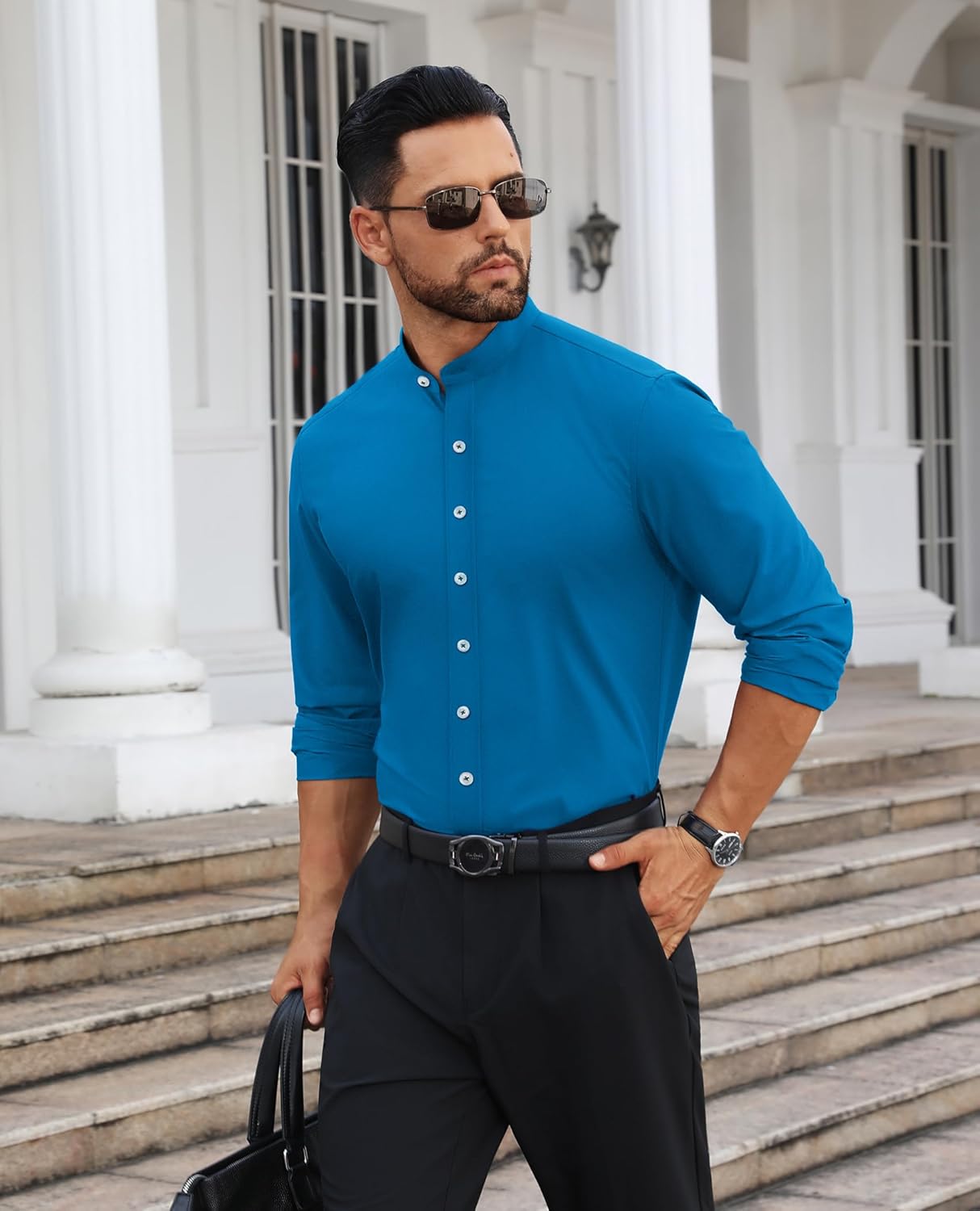 Lion Nardo Mens Dress Shirts Wrinkle Free Dress Shirts for Men Long Sleeve Button Down Shirts Banded Collar Shirts - Image 5