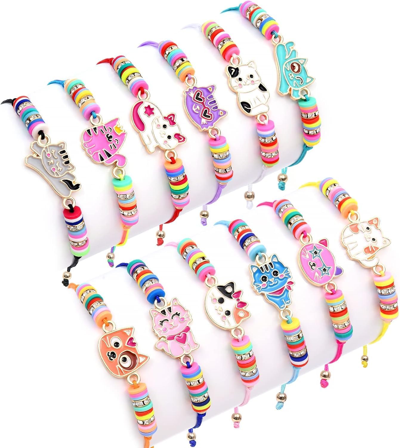 Lorfancy 12 Pcs Kids Girls Women Bracelets Jewelry Animal Pendant Unicorn Owl Cute Bracelet Multicolor Woven Bracelets for Prize Pretend Play Party Favors for Girls Kids Friendship Bracelets, One Size
