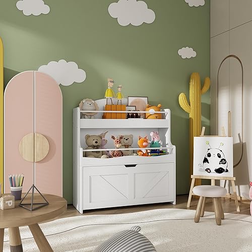 Miniatura 5 de HOOBRO Estantería para niños, organizador de almacenamiento de juguetes con cajón móvil, estantería para niños con barra transversal, estantería